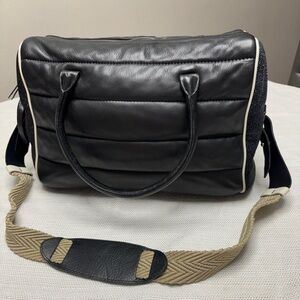 Newbark Quilted Black Leather With Cream Strap Women's Tote